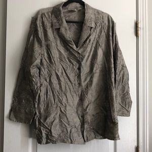 Chicos Design 100% silk floral embroidery beaded button down blouse size 3 (XL)